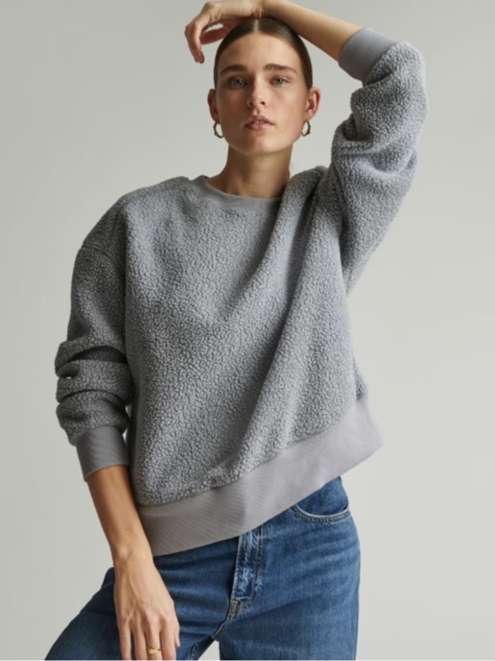 Everlane Light Gray Sherpa Crewneck Sweater Small